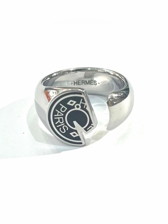 Hermes Jewelry - HERMES Carrousel Ring in Navy Enamel and Palladium Plating
